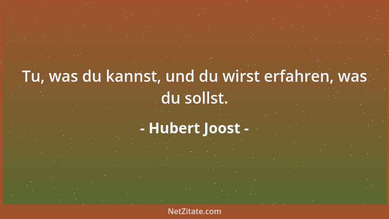 Hubert Joost - Tu, was du kannst, und du wirst erfahren, was du sollst....