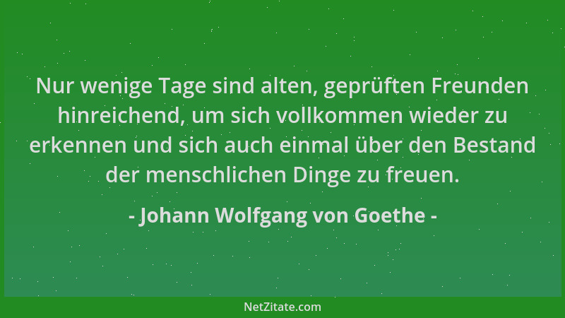 Johann Wolfgang von Goethe - Nur wenige Tage sind alten, geprüften Freunden hinreichend, um sich vollkommen wieder zu erken...