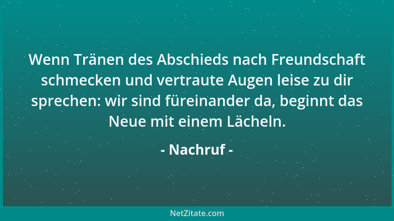 Nachruf - Wenn Tränen des Abschieds nach Freundschaft schmecken und vertraute Augen leise zu dir sprechen: wir sind füreina...