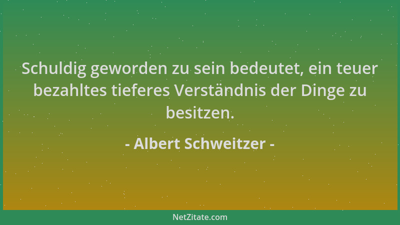 Albert Schweitzer - Schuldig geworden zu sein bedeutet, ein teuer bezahltes tieferes Verständnis der Dinge zu besitzen....