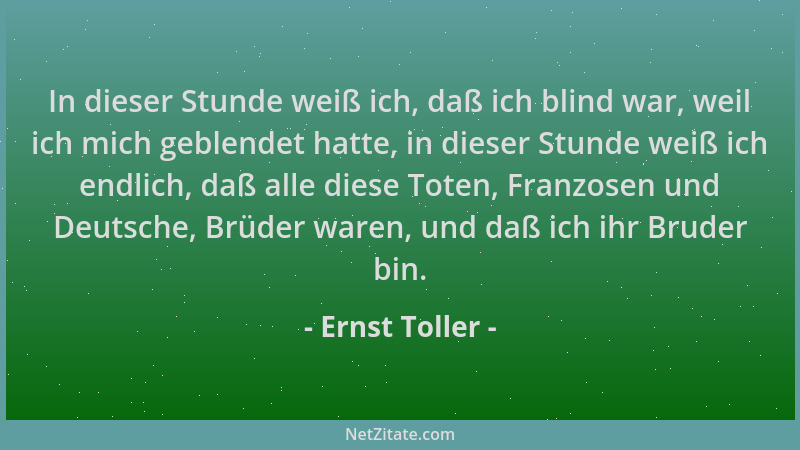 Ernst Toller - In dieser Stunde weiß ich, daß ich blind war, weil ich mich geblendet hatte, in dieser Stunde weiß ich endli...