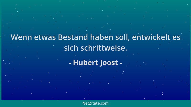 Hubert Joost - Wenn etwas Bestand haben soll, entwickelt es sich schrittweise....
