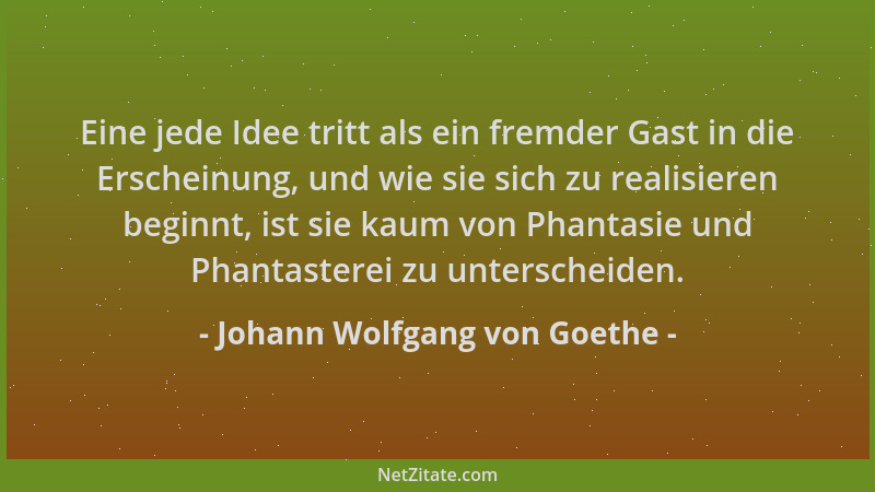 Johann Wolfgang von Goethe - Eine jede Idee tritt als ein fremder Gast in die Erscheinung, und wie sie sich zu realisieren...