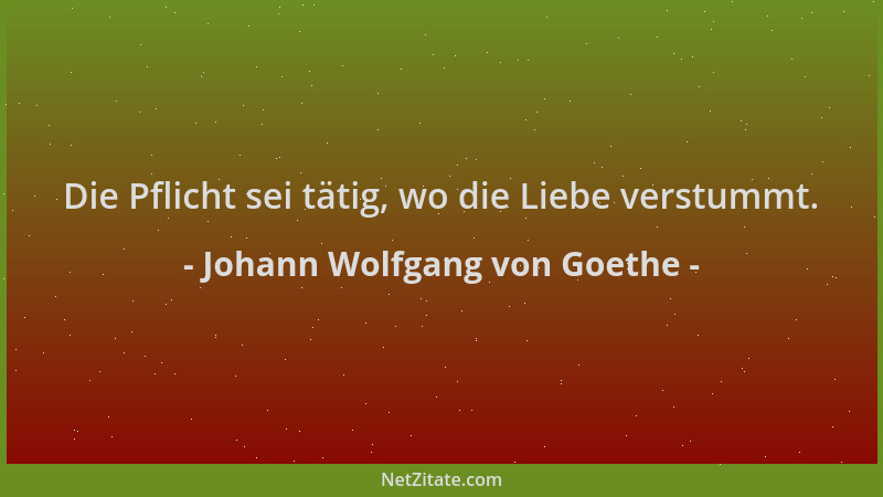 Johann Wolfgang von Goethe - Die Pflicht sei tätig, wo die Liebe verstummt....