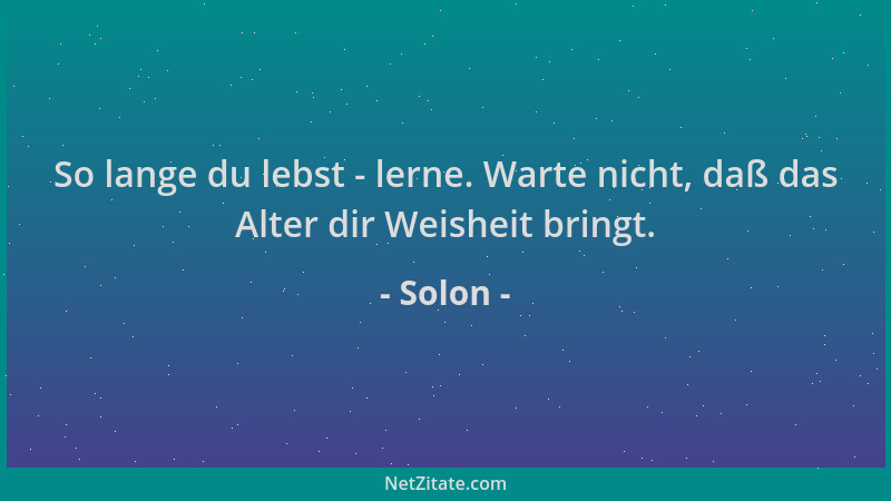 Solon - So lange du lebst - lerne. Warte nicht, daß das Alter dir Weisheit bringt....