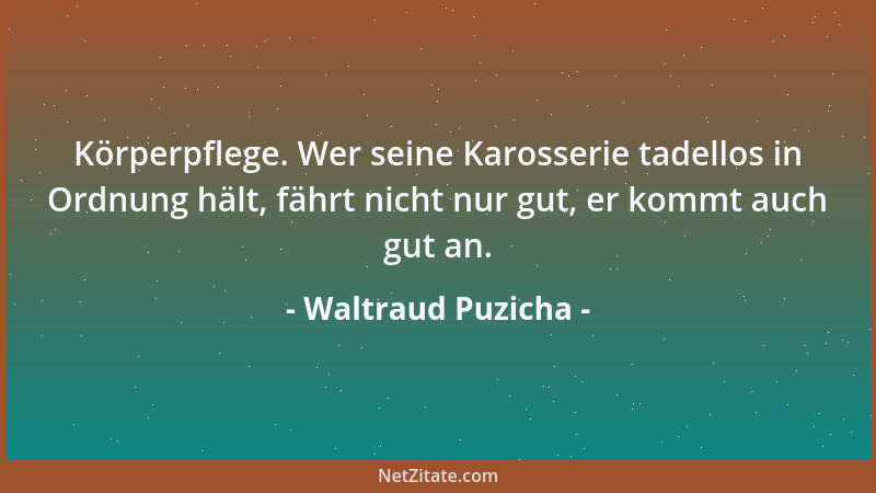 Waltraud Puzicha - Körperpflege. Wer seine Karosserie tadellos in Ordnung hält, fährt nicht nur gut, er kommt auch gut an....