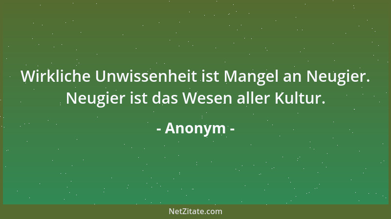 Anonym - Wirkliche Unwissenheit ist Mangel an Neugier. Neugier ist das Wesen aller Kultur....