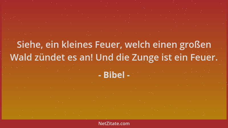 Bibel - Siehe, ein kleines Feuer, welch einen großen Wald zündet es an! Und die Zunge ist ein Feuer....