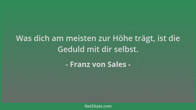 Franz von Sales - Was dich am meisten zur Höhe trägt, ist die Geduld mit dir selbst....