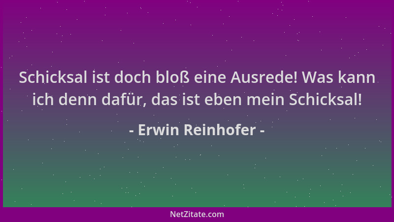 Erwin Reinhofer - Schicksal ist doch bloß eine Ausrede! Was kann ich denn dafür, das ist eben mein Schicksal!...