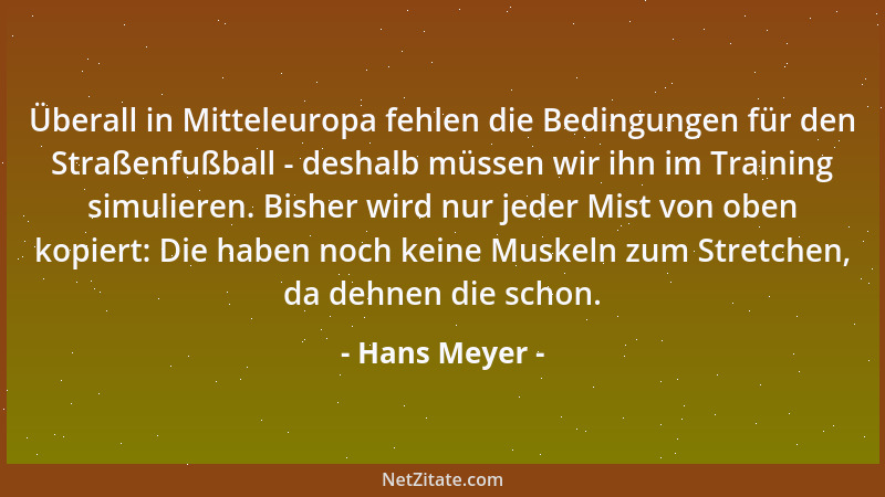 Hans Meyer - Überall in Mitteleuropa fehlen die Bedingungen für den Straßenfußball - deshalb müssen wir ihn im Training sim...