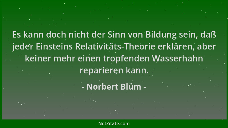Norbert Blüm - Es kann doch nicht der Sinn von Bildung sein, daß jeder Einsteins Relativitäts-Theorie erklären, aber keiner...