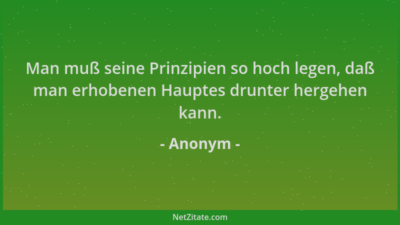 Anonym - Man muß seine Prinzipien so hoch legen, daß man erhobenen Hauptes drunter hergehen kann....