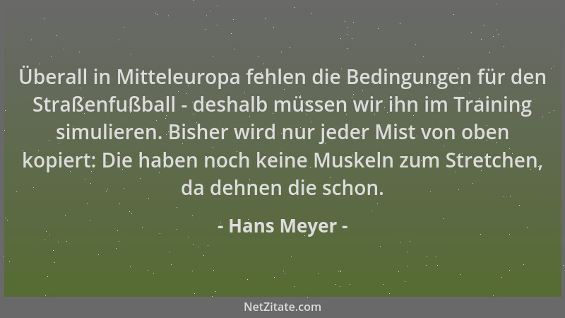 Hans Meyer - Überall in Mitteleuropa fehlen die Bedingungen für den Straßenfußball - deshalb müssen wir ihn im Training sim...