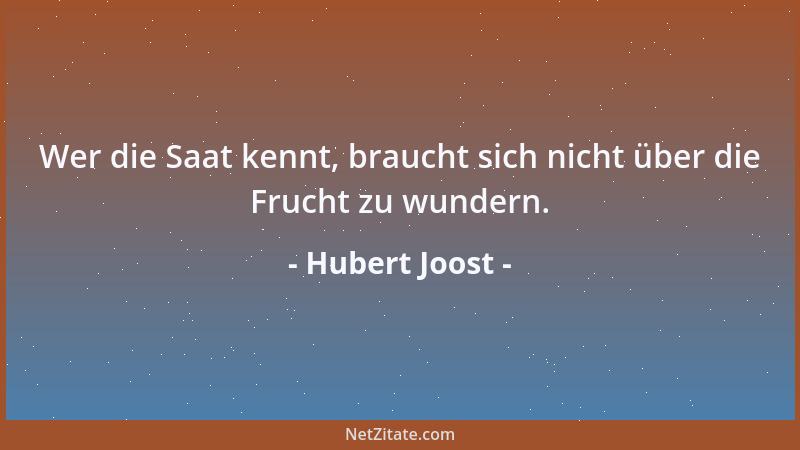 Hubert Joost - Wer die Saat kennt, braucht sich nicht über die Frucht zu wundern....