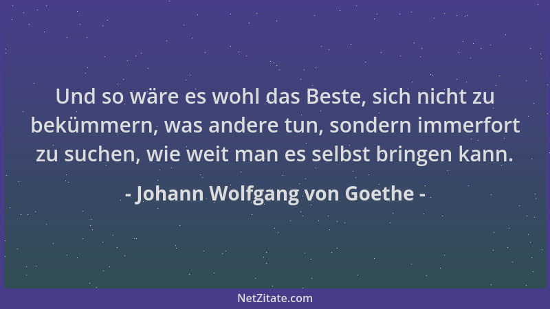 Johann Wolfgang von Goethe - Und so wäre es wohl das Beste, sich nicht zu bekümmern, was andere tun, sondern immerfort zu s...