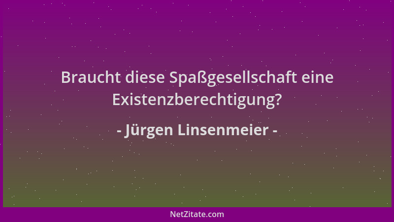 Jürgen Linsenmeier - Braucht diese Spaßgesellschaft eine Existenzberechtigung?...