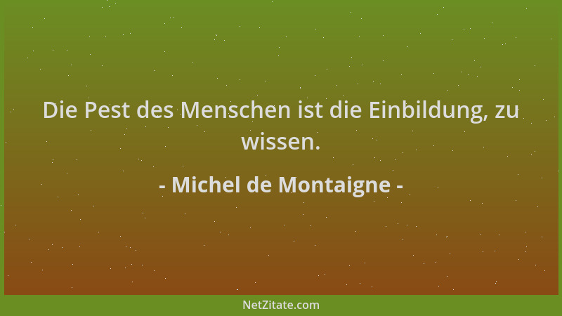 Michel de Montaigne - Die Pest des Menschen ist die Einbildung, zu wissen....