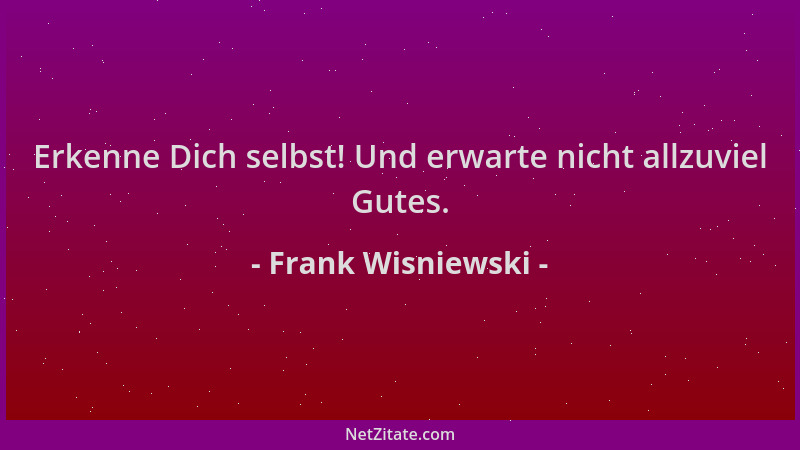 Frank Wisniewski - Erkenne Dich selbst! Und erwarte nicht allzuviel Gutes....