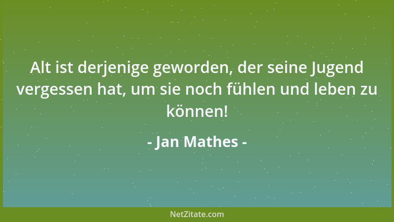 Jan Mathes - Alt ist derjenige geworden, der seine Jugend vergessen hat, um sie noch fühlen und leben zu können!...