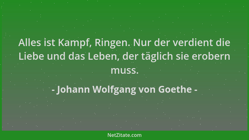 Johann Wolfgang von Goethe - Alles ist Kampf, Ringen. Nur der verdient die Liebe und das Leben, der täglich sie erobern mus...