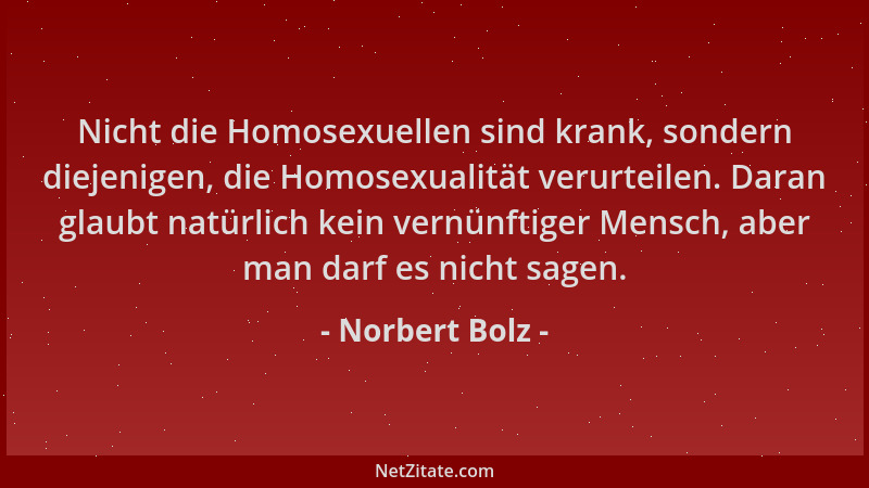 Norbert Bolz - Nicht die Homosexuellen sind krank, sondern diejenigen, die Homosexualität verurteilen. Daran glaubt natürli...