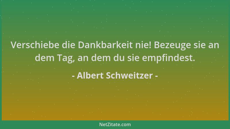 Albert Schweitzer - Verschiebe die Dankbarkeit nie! Bezeuge sie an dem Tag, an dem du sie empfindest....