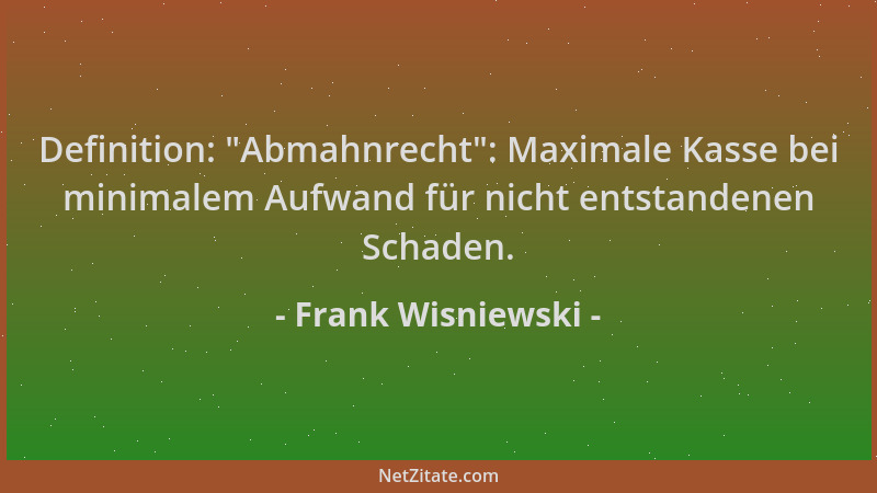 Frank Wisniewski - Definition:  "Abmahnrecht ": Maximale Kasse bei minimalem Aufwand für nicht entstandenen Schaden....