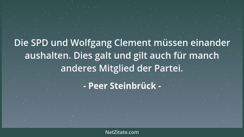 Peer Steinbrück - Die SPD und Wolfgang Clement müssen einander aushalten. Dies galt und gilt auch für manch anderes Mitglie...