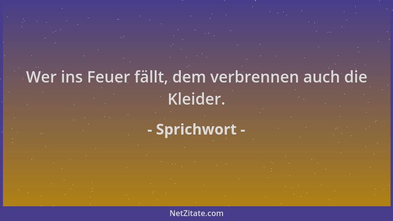 Sprichwort - Wer ins Feuer fällt, dem verbrennen auch die Kleider....
