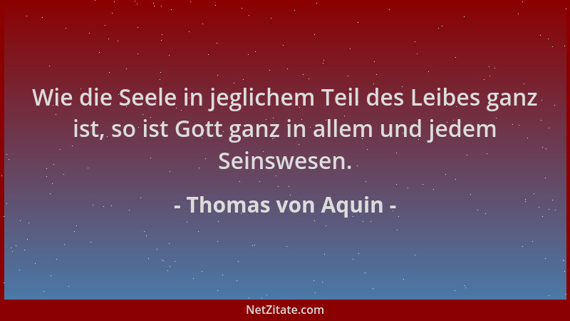 Thomas von Aquin - Wie die Seele in jeglichem Teil des Leibes ganz ist, so ist Gott ganz in allem und jedem Seinswesen....