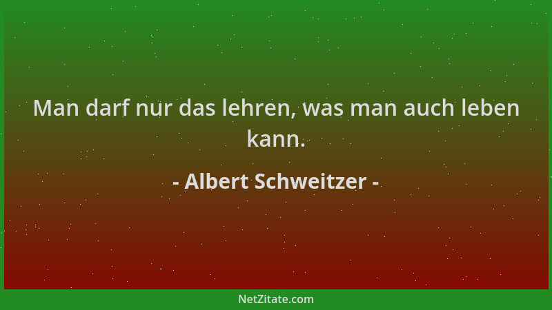 Albert Schweitzer - Man darf nur das lehren, was man auch leben kann....