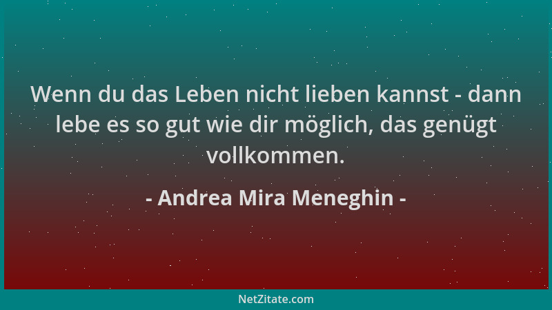 Andrea Mira Meneghin - Wenn du das Leben nicht lieben kannst - dann lebe es so gut wie dir möglich, das genügt vollkommen....