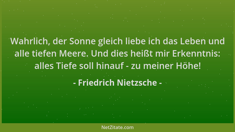 Friedrich Nietzsche - Wahrlich, der Sonne gleich liebe ich das Leben und alle tiefen Meere. Und dies heißt mir Erkenntnis:...