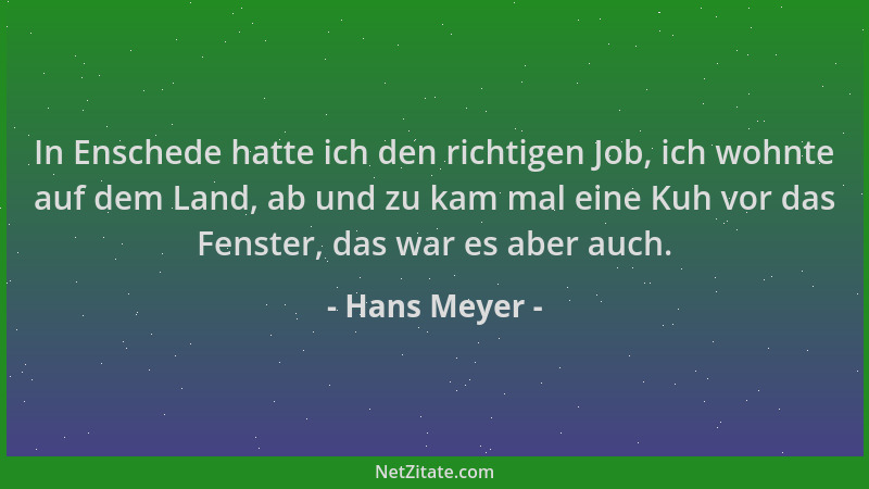 Hans Meyer - In Enschede hatte ich den richtigen Job, ich wohnte auf dem Land, ab und zu kam mal eine Kuh vor das Fenster,...