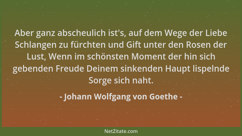 Johann Wolfgang von Goethe - Aber ganz abscheulich ist 's, auf dem Wege der Liebe Schlangen zu fürchten und Gift unter den R...