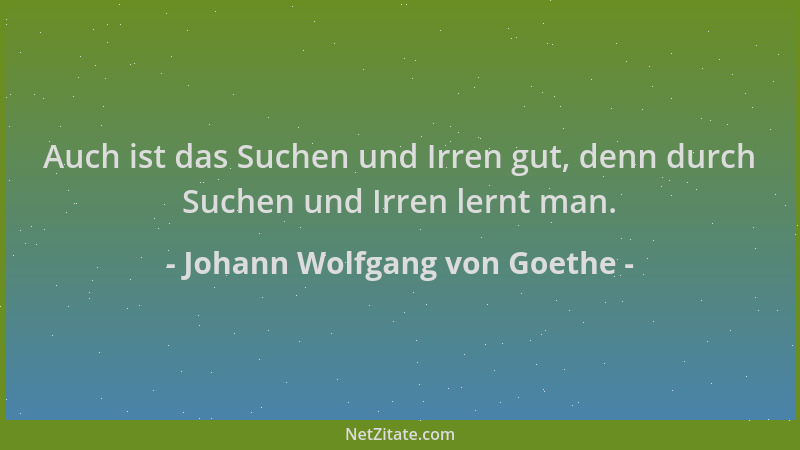 Johann Wolfgang von Goethe - Auch ist das Suchen und Irren gut, denn durch Suchen und Irren lernt man....
