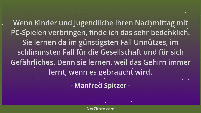 Manfred Spitzer - Wenn Kinder und Jugendliche ihren Nachmittag mit PC-Spielen verbringen, finde ich das sehr bedenklich. Si...