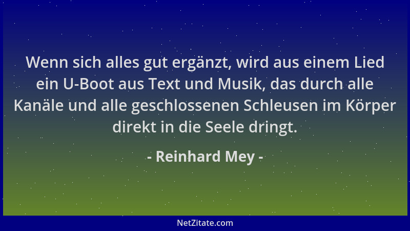Reinhard Mey - Wenn sich alles gut ergänzt, wird aus einem Lied ein U-Boot aus Text und Musik, das durch alle Kanäle und al...