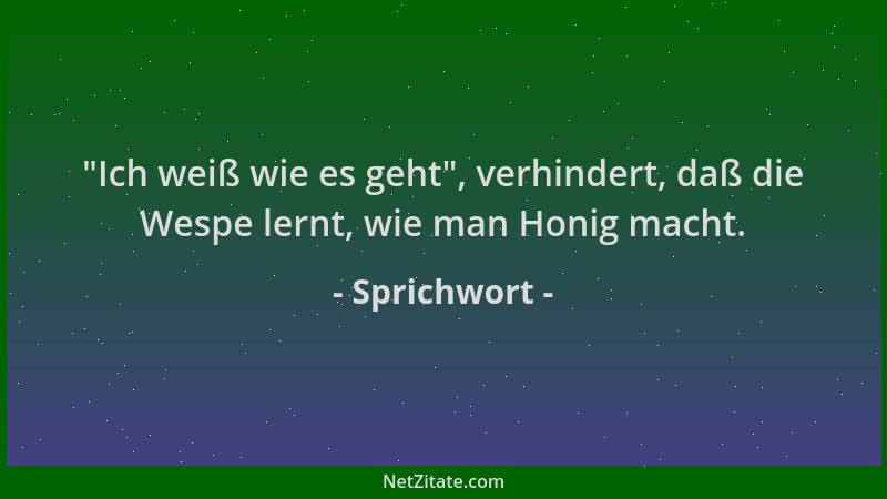 Sprichwort -  "Ich weiß wie es geht ", verhindert, daß die Wespe lernt, wie man Honig macht....