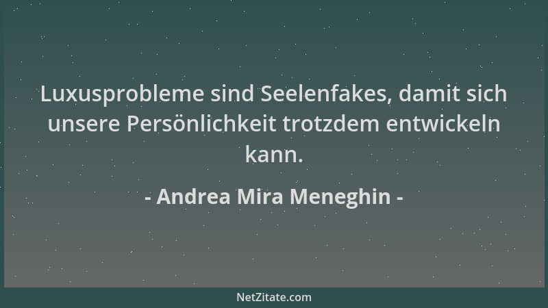 Andrea Mira Meneghin - Luxusprobleme sind Seelenfakes, damit sich unsere Persönlichkeit trotzdem entwickeln kann....