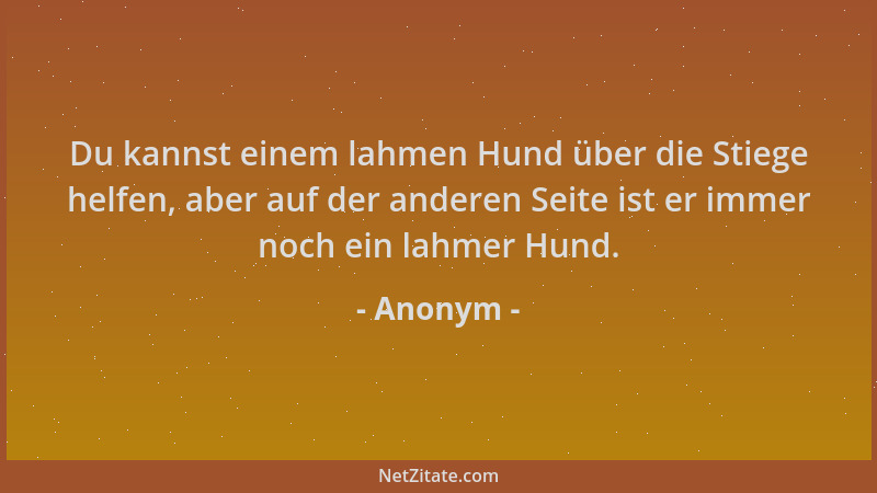 Anonym - Du kannst einem lahmen Hund über die Stiege helfen, aber auf der anderen Seite ist er immer noch ein lahmer Hund....