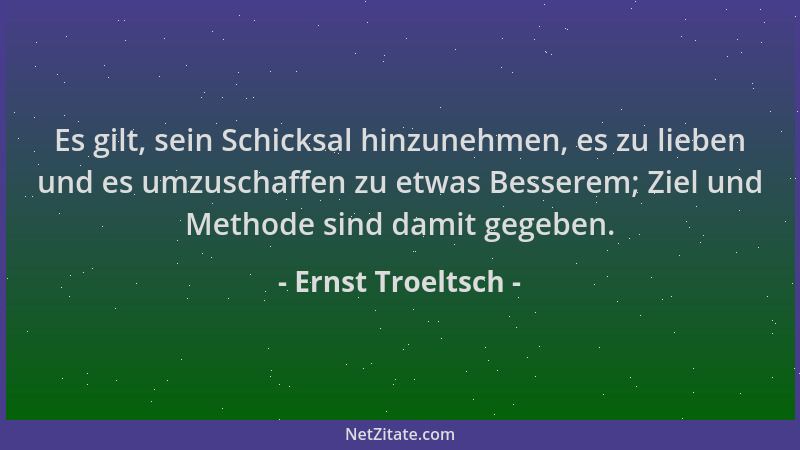 Ernst Troeltsch - Es gilt, sein Schicksal hinzunehmen, es zu lieben und es umzuschaffen zu etwas Besserem; Ziel und Methode...