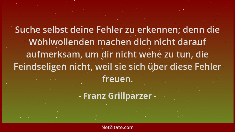 Franz Grillparzer - Suche selbst deine Fehler zu erkennen; denn die Wohlwollenden machen dich nicht darauf aufmerksam, um d...