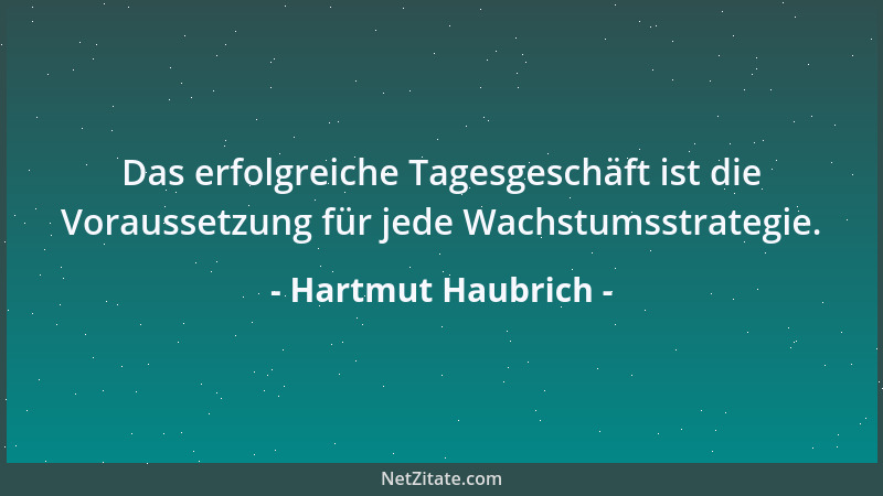 Hartmut Haubrich - Das erfolgreiche Tagesgeschäft ist die Voraussetzung für jede Wachstumsstrategie....