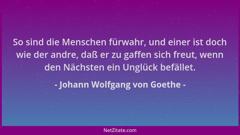 Johann Wolfgang von Goethe - So sind die Menschen fürwahr, und einer ist doch wie der andre, daß er zu gaffen sich freut, w...