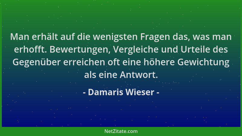 Damaris Wieser - Man erhält auf die wenigsten Fragen das, was man erhofft. Bewertungen, Vergleiche und Urteile des Gegenübe...