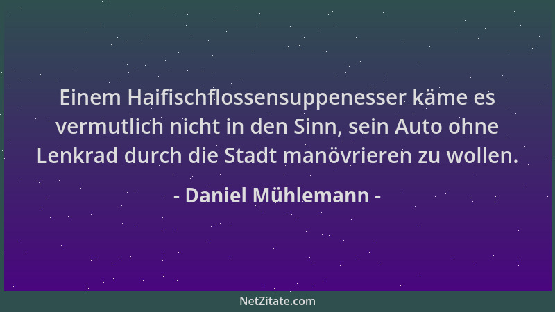 Daniel Mühlemann - Einem Haifischflossensuppenesser käme es vermutlich nicht in den Sinn, sein Auto ohne Lenkrad durch die...