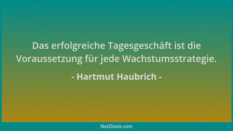 Hartmut Haubrich - Das erfolgreiche Tagesgeschäft ist die Voraussetzung für jede Wachstumsstrategie....