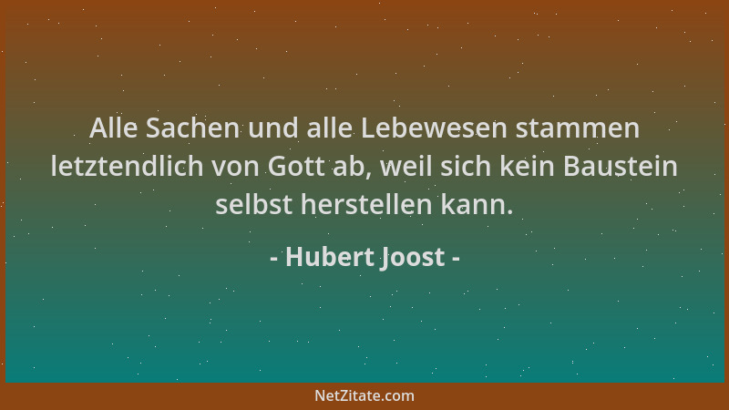 Hubert Joost - Alle Sachen und alle Lebewesen stammen letztendlich von Gott ab, weil sich kein Baustein selbst herstellen k...